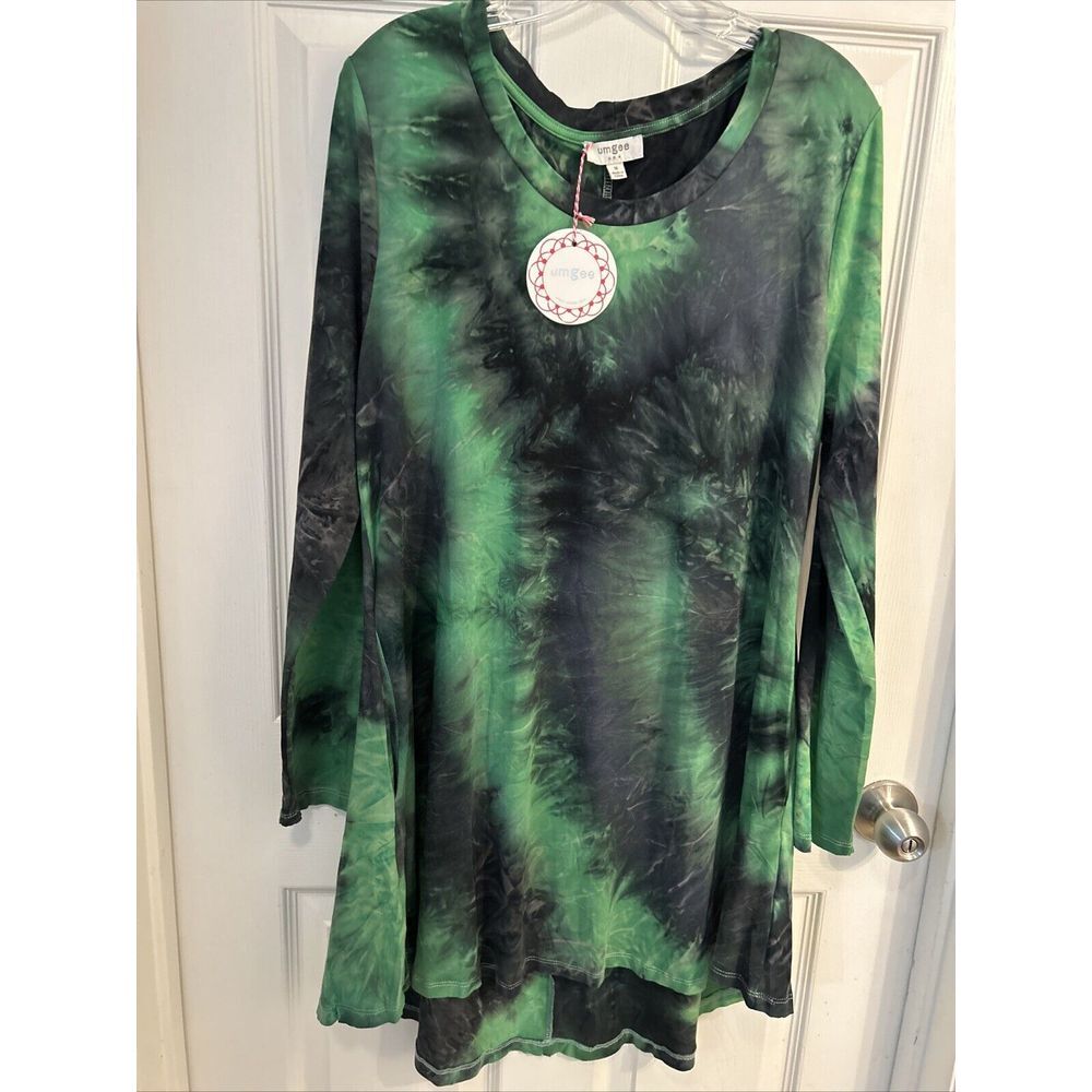 NWT! Umgee Tie Dye Green  Fit and Flare Dress‎ with Pockets Long Sleeves M